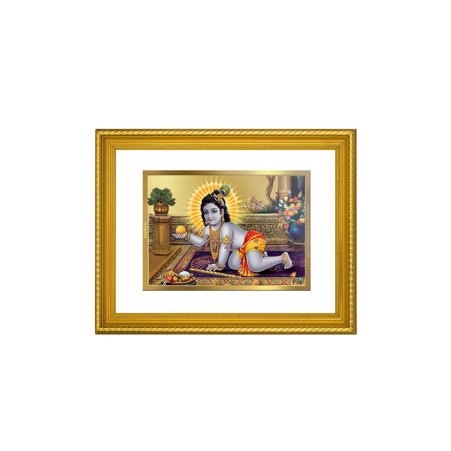 DIVINITI 24K Gold Plated Laddu Gopal Wall Photo Frame for Home Decor, Wall Hanging, Table Top, Puja Room & Gift DG056S3 (27.6X35.4 CM)