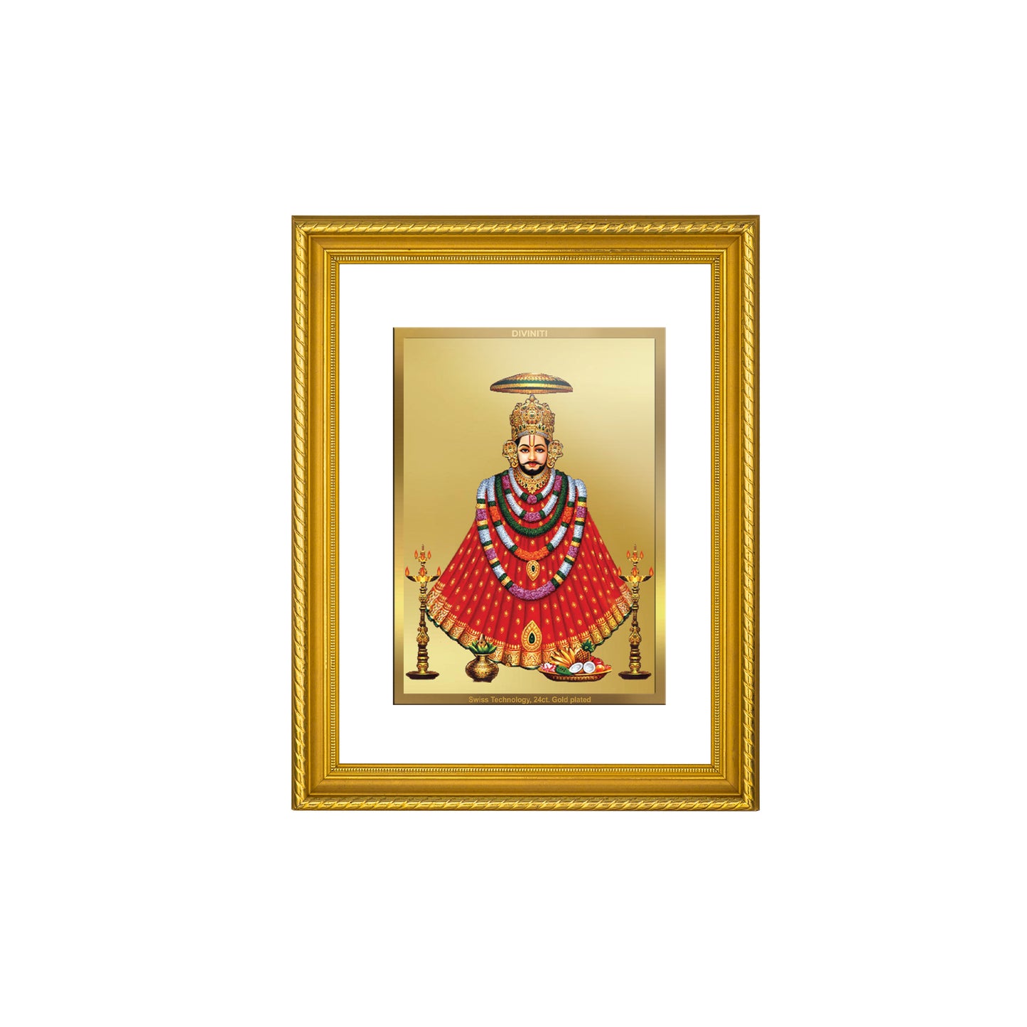 DIVINITI 24K Gold Plated Khatu Shyam with Garlands Wall Photo Frame for Home Decor, Wall Hanging, Table Top, Puja Room & Gift DG056S3 (27.6X35.4 CM)