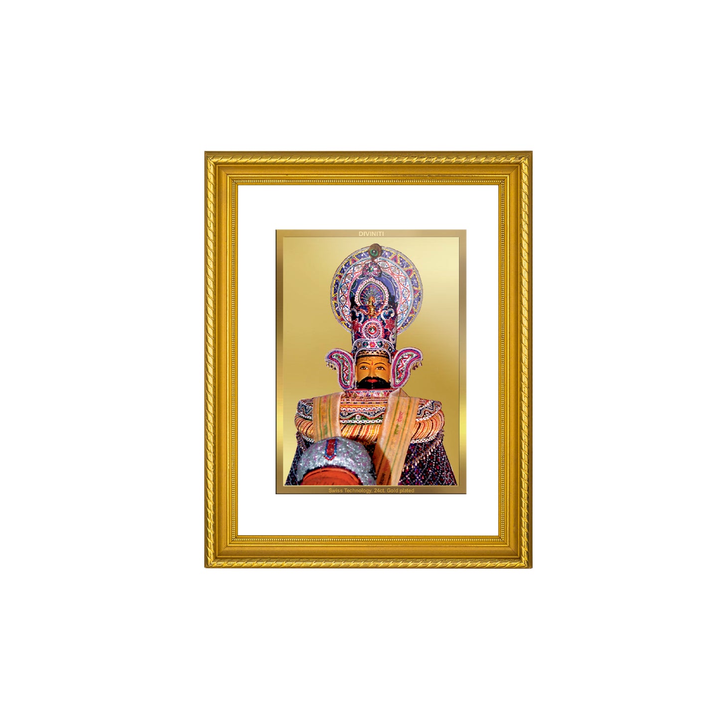 DIVINITI 24K Gold Plated Khatu Shyam Wall Photo Frame for Home Decor, Wall Hanging, Table Top, Puja Room & Gift DG056S3 (27.6X35.4 CM)