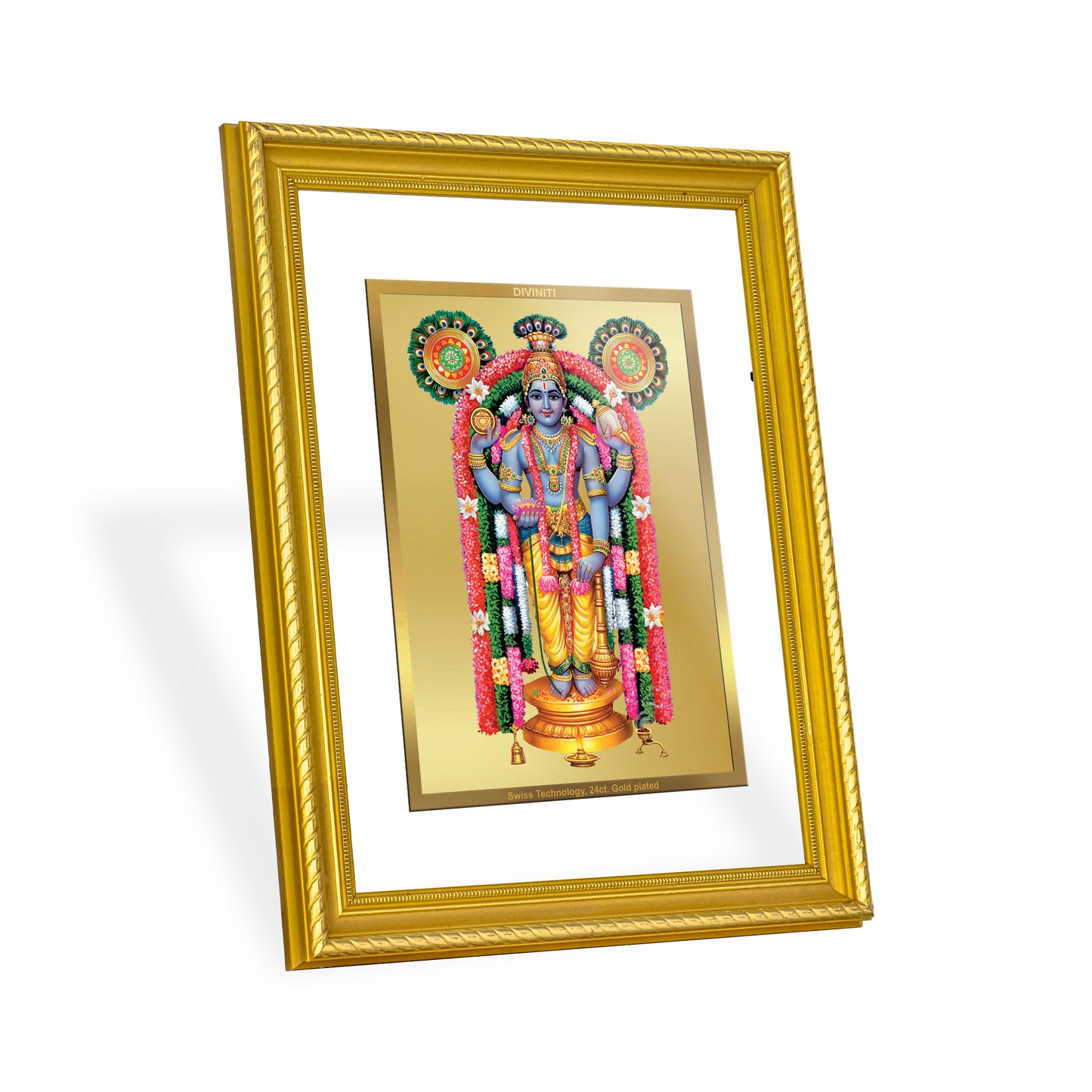 DIVINITI 24K Gold Plated Guruvayurappan Wall Photo Frame for Home Decor, Wall Hanging, Table Top, Puja Room & Gift DG056S3 (27.6X35.4 CM)