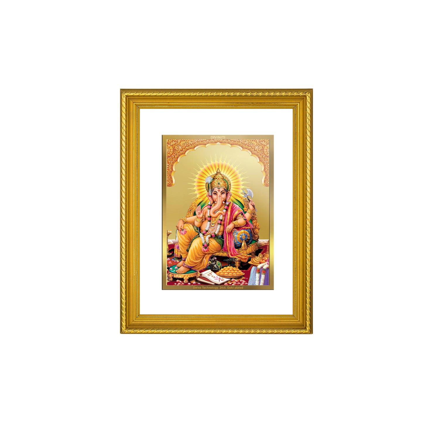 DIVINITI 24K Gold Plated Lord Ganesha Wall Photo Frame for Home Decor, Wall Hanging, Table Top, Puja Room & Gift DG056S3 (27.6X35.4 CM)