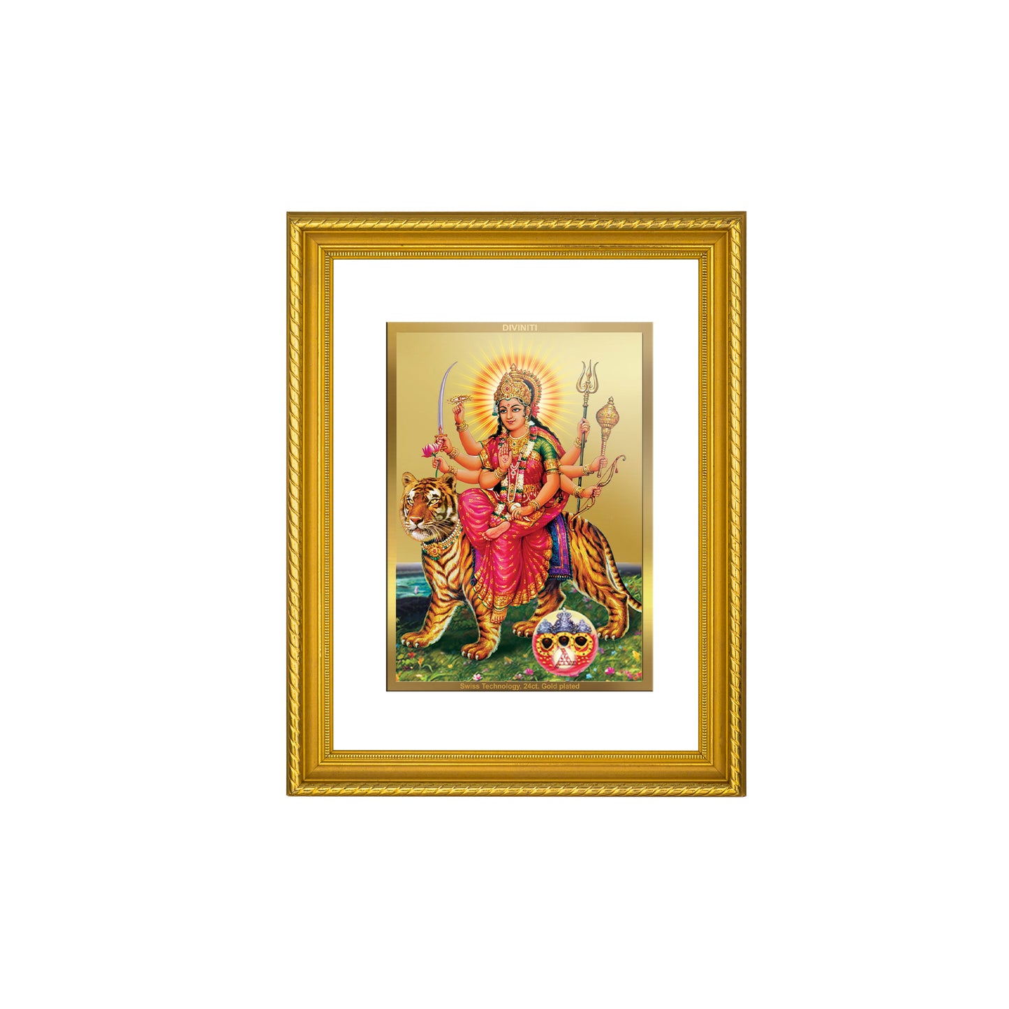 DIVINITI 24K Gold Plated Durga Wall Photo Frame for Home Decor, Wall Hanging, Table Top, Puja Room & Gift DG056S3 (27.6X35.4 CM)