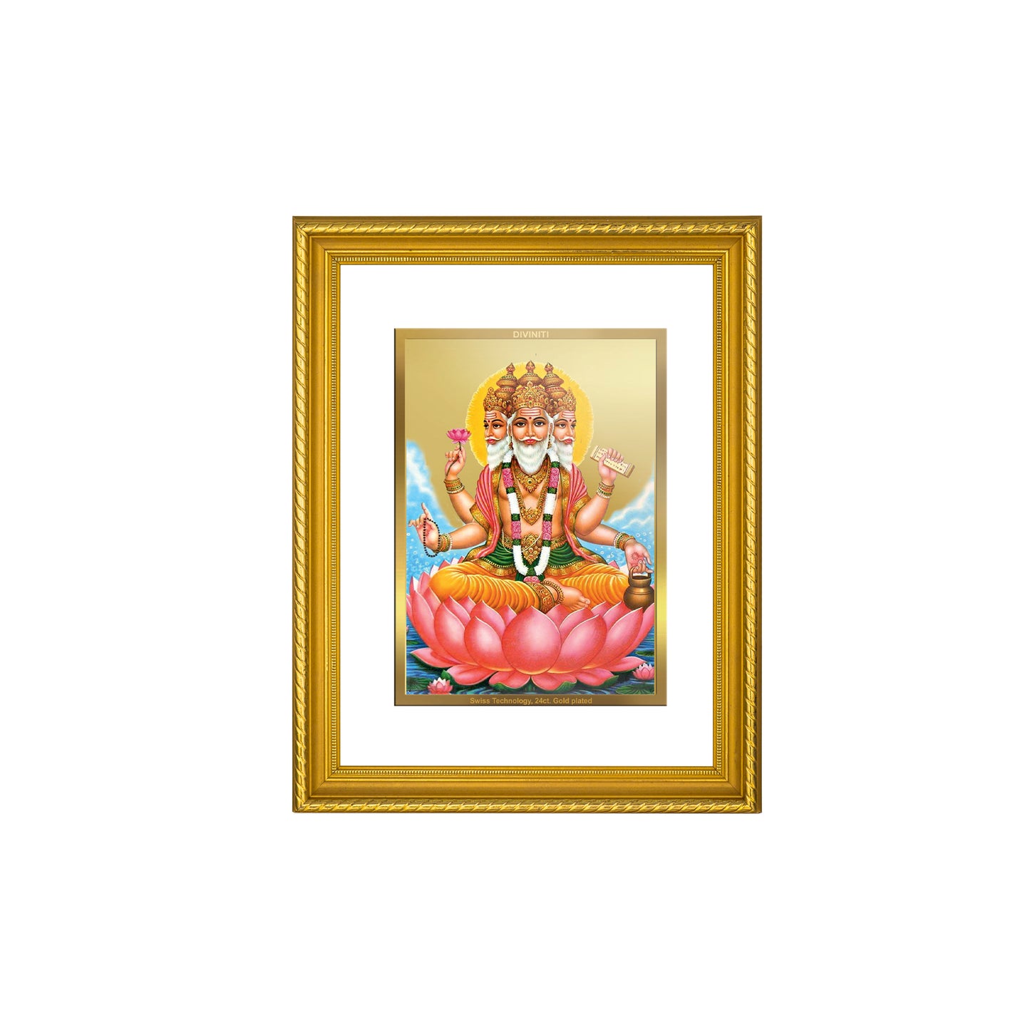 DIVINITI 24K Gold Plated Brahma Wall Photo Frame for Home Decor, Wall Hanging, Table Top, Puja Room & Gift DG056S3 (27.6X35.4 CM)