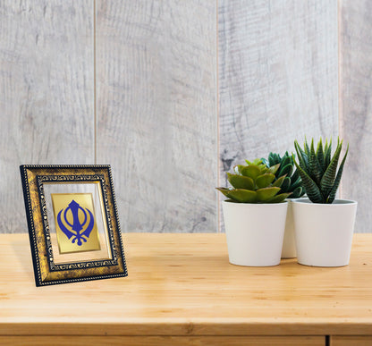 DIVINITI 24K Gold Plated Foil Khanda Sahib Photo Frame for Home Wall Decor, Workshop, Table Top, Premium Gift|DG113 Size 2 (22.6x18.4 CM)