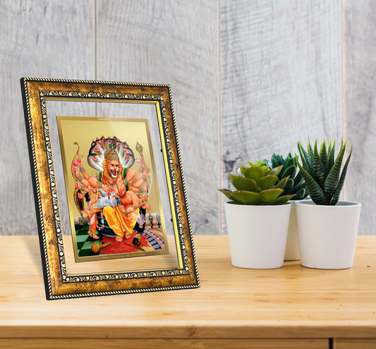 DIVINITI Narasimha Gold Plated Wall Photo Frame, Table Decor| DG Frame 113 Size 2.5 and 24K Gold Plated Foil (29 CM X 23.7 CM)