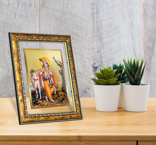 DIVINITI Lord Krishna Gold Plated Wall Photo Frame, Table Decor| DG Frame 113 Size 2.5 and 24K Gold Plated Foil (29 CM X 23.7 CM)