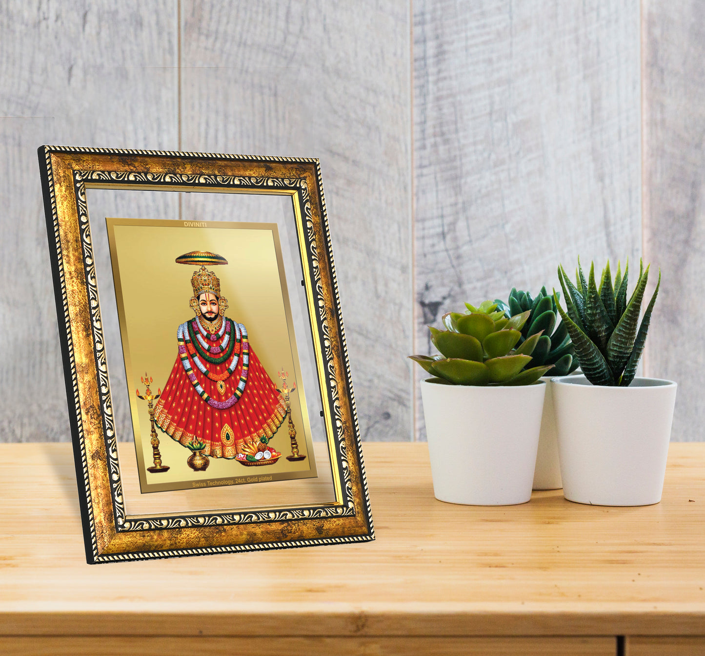 DIVINITI Khatu Shyam with Garlands Gold Plated Wall Photo Frame, Table Decor| DG Frame 113 Size 2.5 and 24K Gold Plated Foil(29 CM X 23.7 CM)