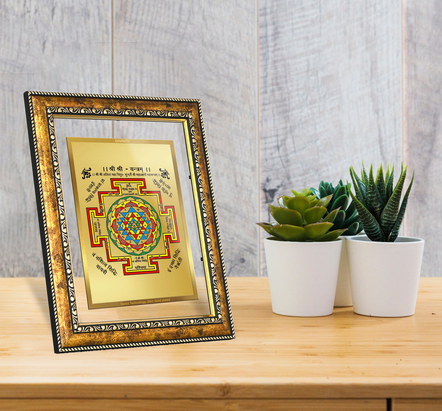 DIVINITI 24K Gold Plated Shree Yantra Wall Photo Frame for Home Decor, Wall Hanging, Table Top, Puja Room & Gift DG113S3 (27.6X35.4 CM)