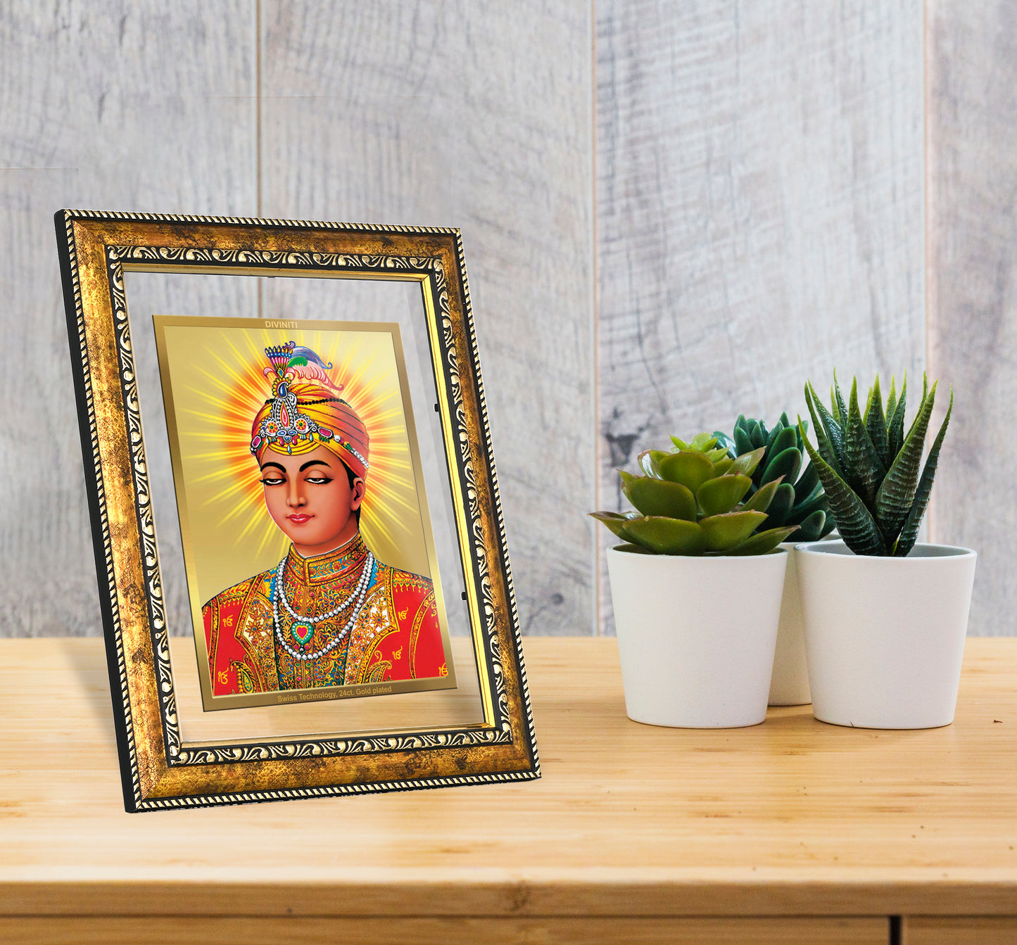 DIVINITI Guru Harkrishan Gold Plated Wall Photo Frame, Table Decor| DG Frame 113 Size 2.5 and 24K Gold Plated Foil (29 CM X 23.7 CM)