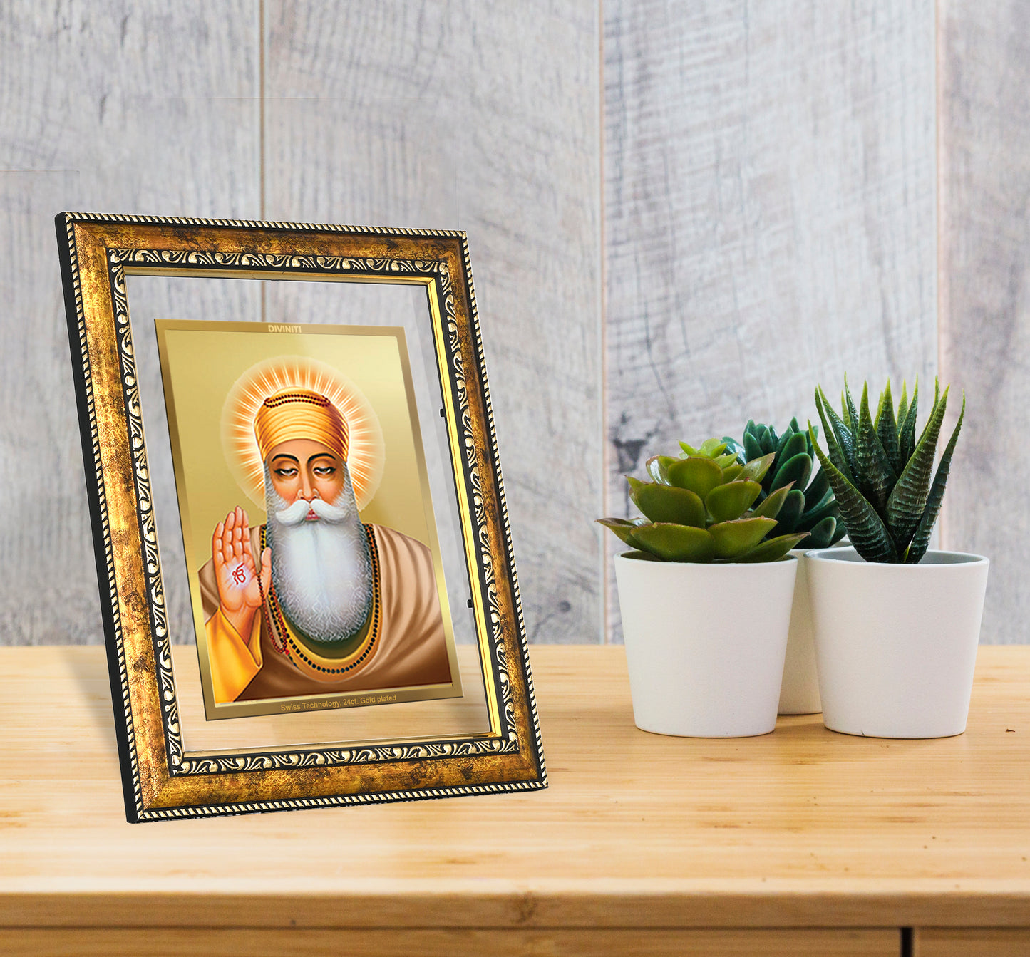 DIVINITI Guru Nanak Gold Plated Wall Photo Frame, Table Decor| DG Frame 113 Size 2.5 and 24K Gold Plated Foil (29 CM X 23.7 CM)