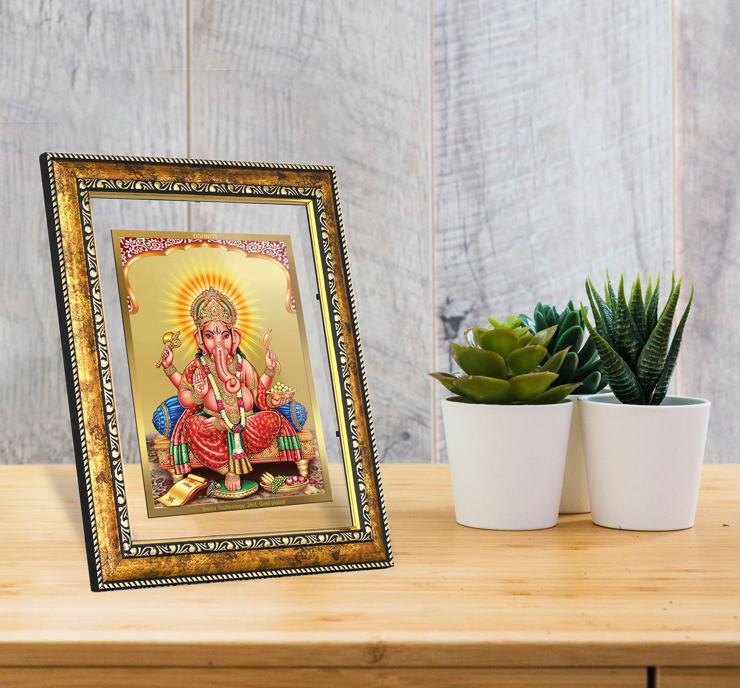 DIVINITI Ganesha Gold Plated Wall Photo Frame, Table Decor| DG Frame 113 Size 2.5 and 24K Gold Plated Foil (29 CM X 23.7 CM)