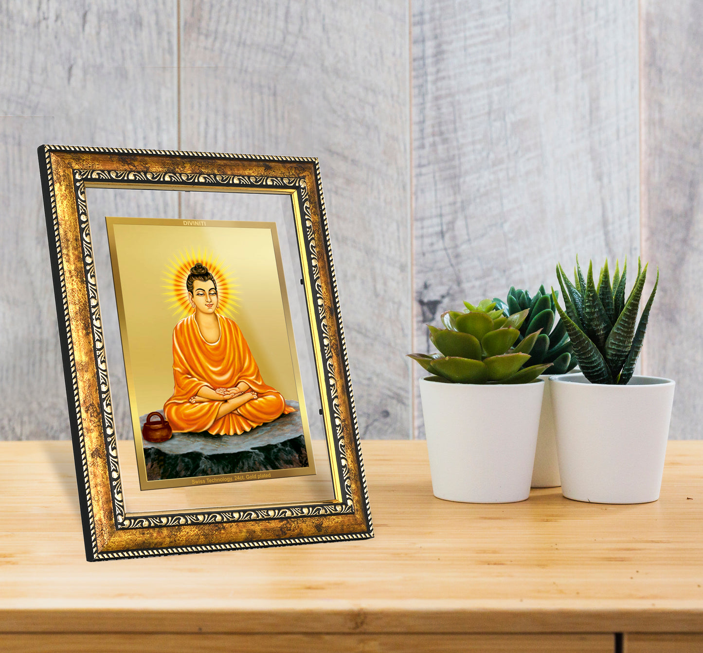 DIVINITI Buddha Gold Plated Wall Photo Frame, Table Decor| DG Frame 113 Size 2.5 and 24K Gold Plated Foil (29 CM X 23.7 CM)