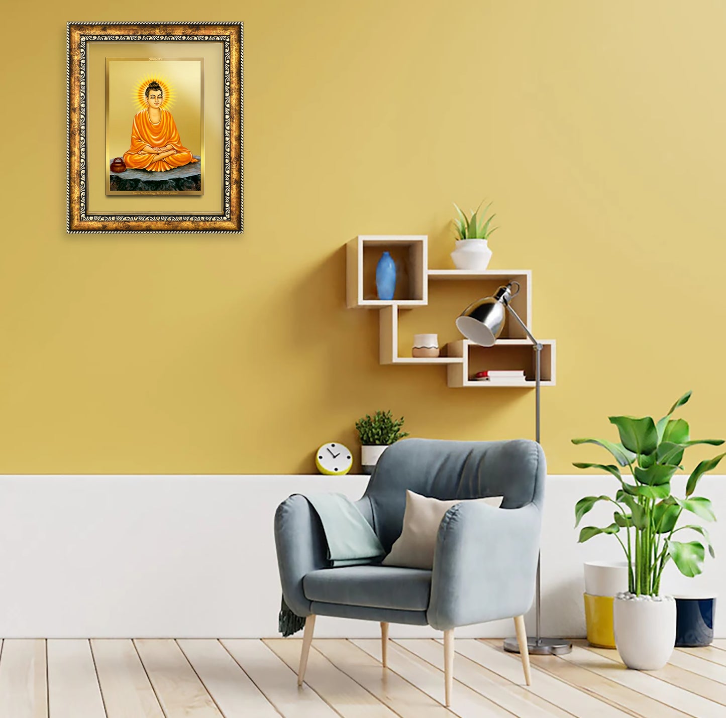 DIVINITI 24K Gold Plated Buddha Wall Photo Frame for Home Decor, Wall Hanging, Table Top, Puja Room & Gift DG113S3 (27.6X35.4 CM)