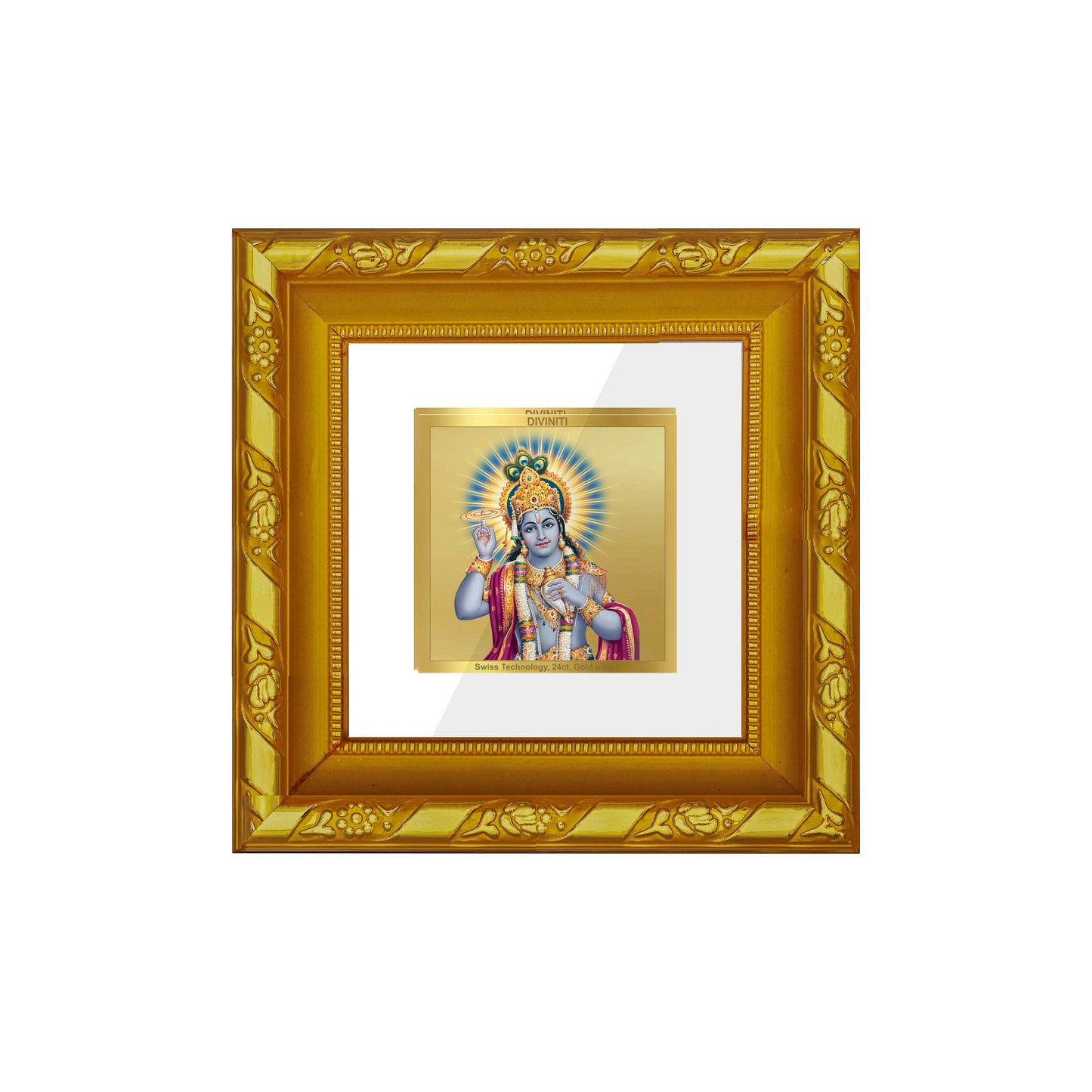 DIVINITI 24K Gold Plated Vishnu Wooden Wall Photo Frame Idol for Home Decor, Workshop, Puja Room, Table Top, Premium Gifts | DG103S1A (10x10 CM)