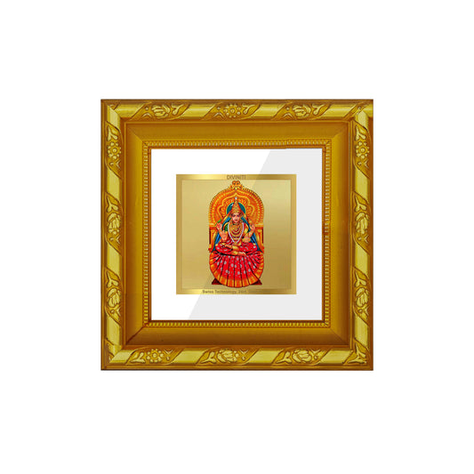 DIVINITI 24K Gold Plated Foil Maa Sarada Wooden Wall Photo Frame Idol for Home Decor, Puja Room, Table Top, Workshop, Gifts | DG103S1A (10x10 CM)