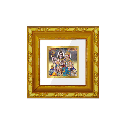 DIVINITI 24K Gold Plated Lord Shiv Parivar Wooden Premium Wall Photo Frame Idol for Puja Room, Table Top, Home Decor, Workshop, Gifts | DG103S1A (10x10 CM)