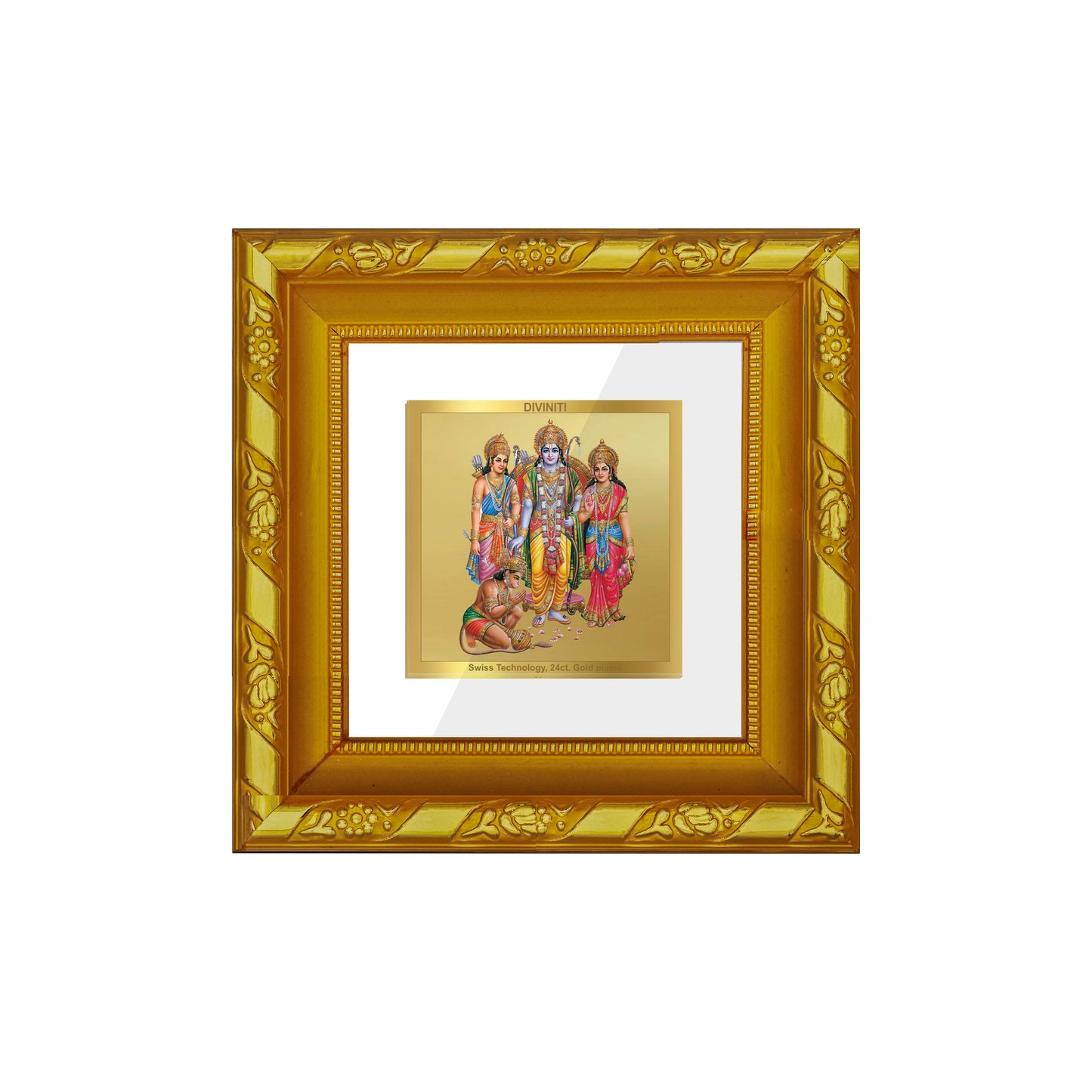 DIVINITI 24K Gold Plated Lord Ram Darbar Wooden Traditional Wall Photo Frame Idol for Home & Office Decor, Puja Room, Premium Gifts | DG103S1A (10x10 CM)