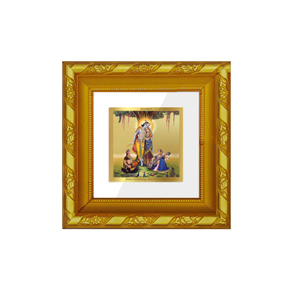 DIVINITI 24K Gold Plated Radha Krishna Wooden Stylish Wall Photo Frame Idol for Workshop, Home Decor, Puja Room, Premium Gifts | DG103S1A (10x10 CM)