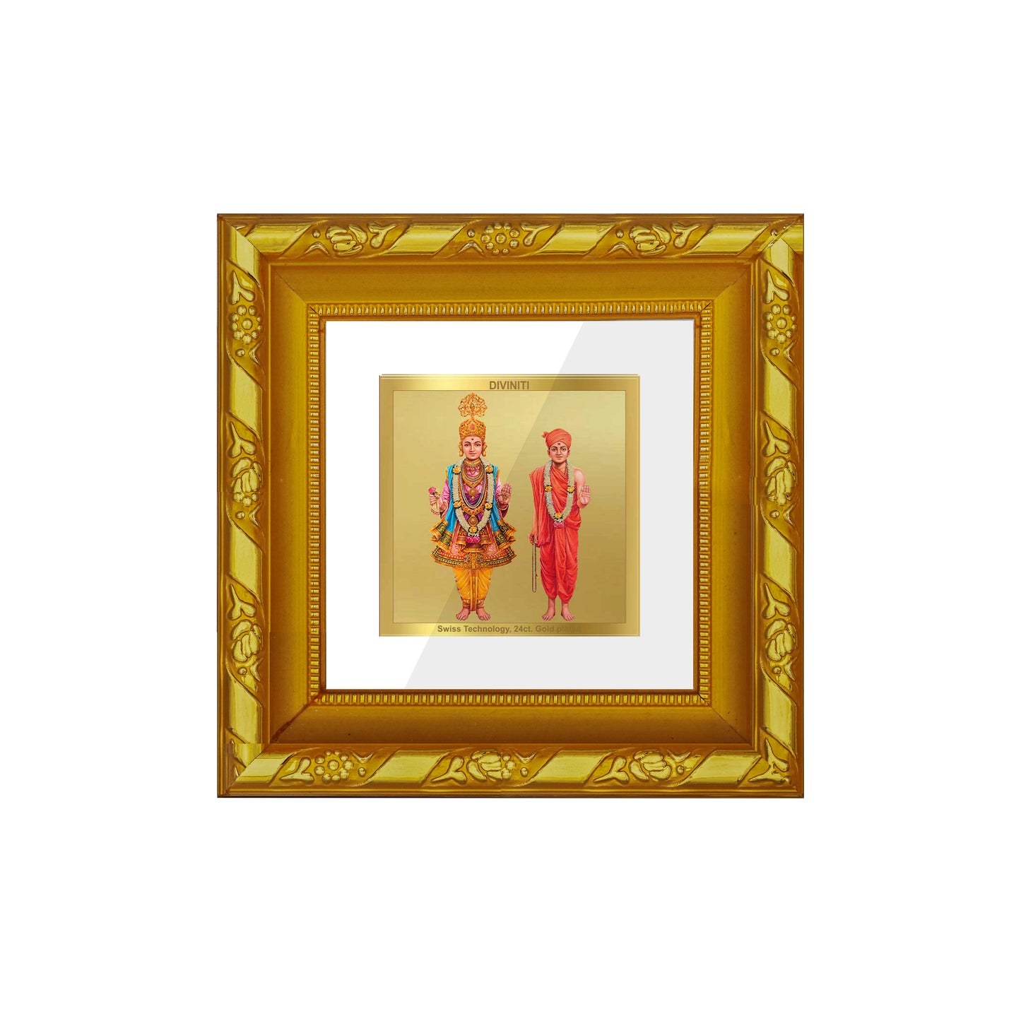 DIVINITI 24K Gold Plated Swami Narayan Wooden Photo Frame Idol for Table Top, Home Decor, Workshop, Puja Room, Wall Hanging, Gifts | DG103S1A (10x10 CM)