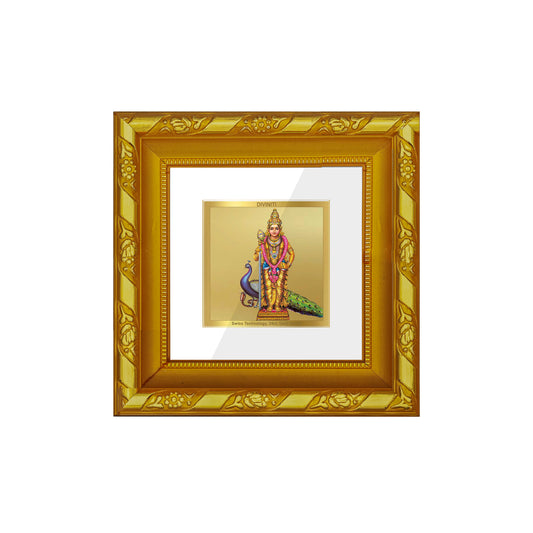 DIVINITI 24K Gold Plated Foil Goddess Murugan Wooden Exquisite Wall Photo Frame Idol for Workshop, Table Top, Home Decor, Gifts | DG103S1A (10x10 CM)