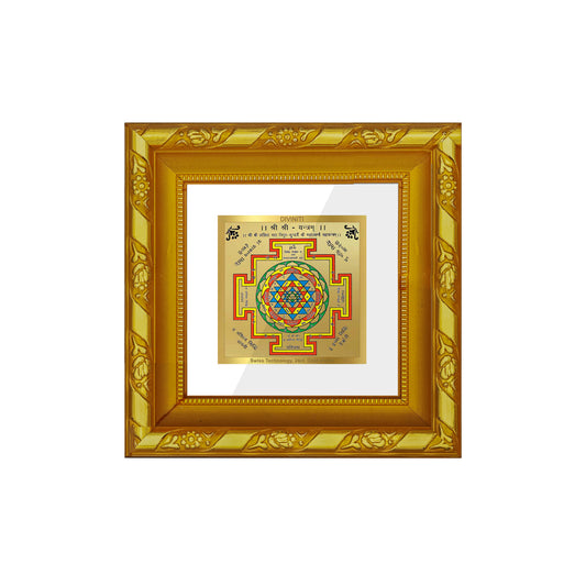 DIVINITI 24K Gold Plated Shree Yantra Wooden Photo Frame Idol for Puja Room, Wall Hanging, Table Top, Home Decor, Workshop, Gifts | DG103S1A (10x10 CM)