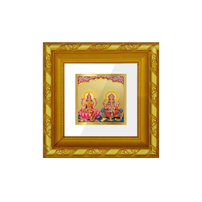 DIVINITI 24K Gold Plated Foil Laxmi Ganesha Wooden Photo Frame Idol for Puja Room, Wall Hanging, Table Top, Home Decor, Workshop, Gifts | DG103S1A (10x10 CM)