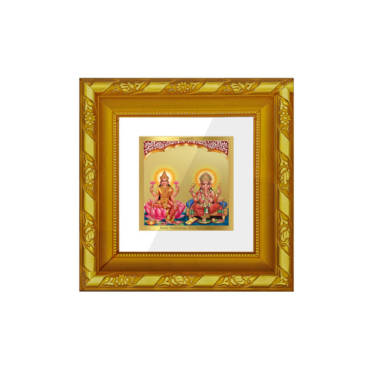 DIVINITI 24K Gold Plated Foil Laxmi Ganesha Photo Frame Idol for Puja Room, Wall Hanging, Table Top, Home Decor, Workshop, Gifts | DG103S1A (10x10 CM)