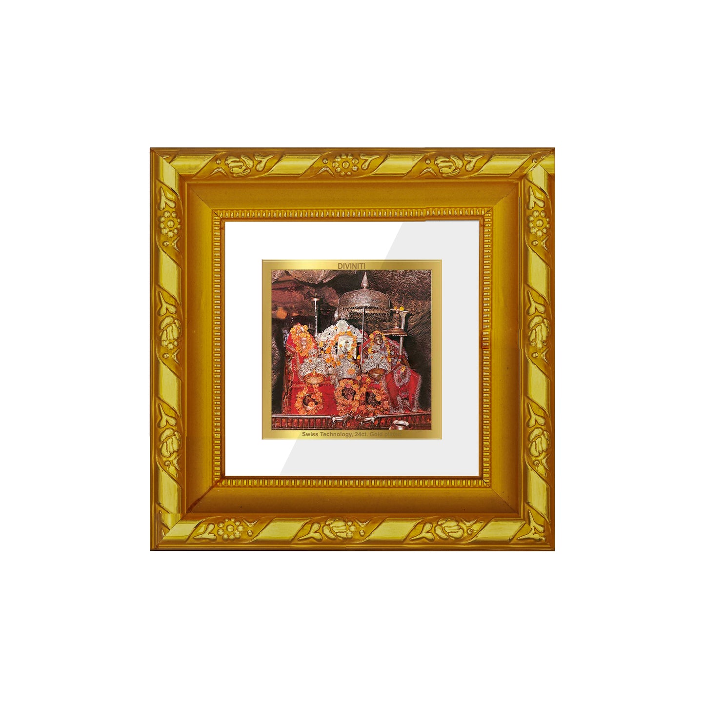 DIVINITI 24K Gold Plated Foil Mata Ka Darbar Wooden Classic Photo Frame Idol for Workshop, Puja Room, Table Top, Home Wall Decor, Gifts | DG103S1A (10x10 CM)