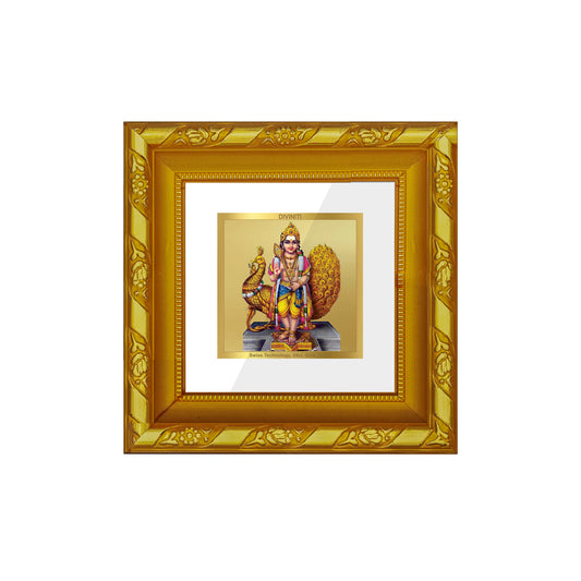 DIVINITI 24K Gold Plated Foil Lord Karthikey Wooden Photo Frame Idol for Wall Hanging, Home Decor, Workshop, Table Top, Gifts | DG103S1A (10x10 CM)