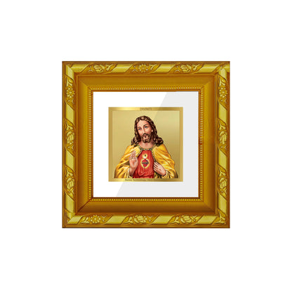 DIVINITI 24K Gold Plated Foil Jesus Christ Wooden Premium Wall Photo Frame Idol for Home Decor, Prayer, Workshop, Table Top, Gifts | DG103S1A (10x10 CM)