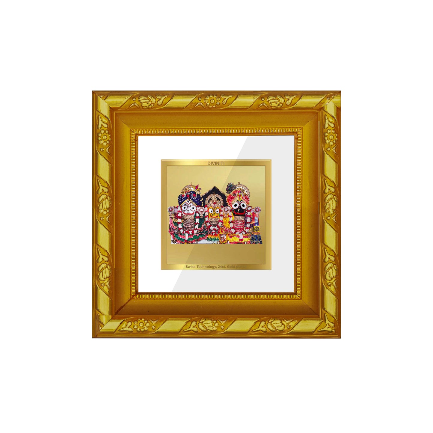 DIVINITI 24K Gold Plated Foil Lord Jagannath Wooden Wall Photo Frame Idol for Workshop, Home Decor, Table Top, Gifts | DG103S1A (10x10 CM)