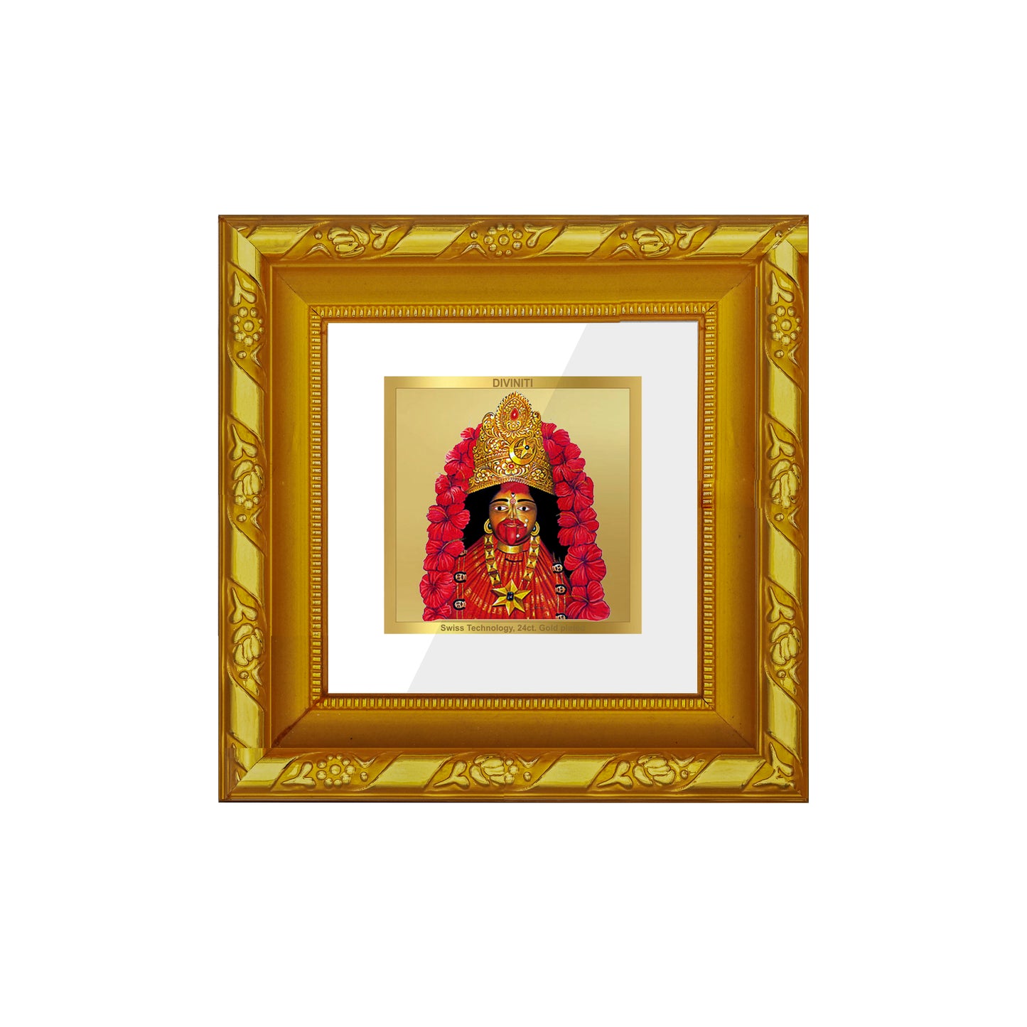 DIVINITI 24K Gold Plated Foil Maa Tara Photo Frame Idol for Home Decor, Wall Hanging, Puja Room, Table Top, Premium Gifts | DG103S1A (10x10 CM)DG103S-1A-SHARDA02