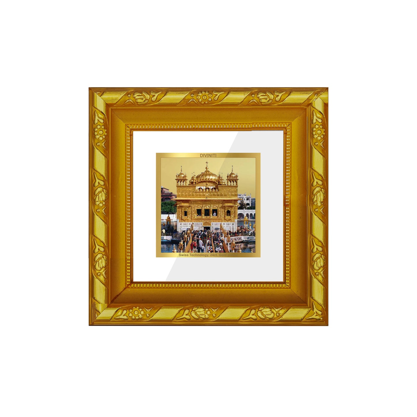 DIVINITI 24K Gold Plated Foil Golden Temple Wooden Stylish Photo Frame Idol for Table Top, Wall Hanging, Home Decor, Premium Gifts | DG103S1A (10x10 CM)