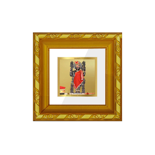 DIVINITI 24K Gold Plated Foil Dwarkadhish Wooden Stylish Photo Frame Idol for Puja Room, Home Wall Decor, Table Top, Puja Room, Gifts | DG103S1A (10x10 CM)