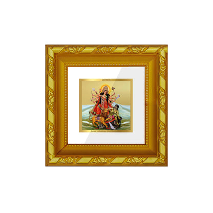 DIVINITI 24K Gold Plated Foil Durga Devi Wooden Stylish Photo Frame Idol for Wall Hanging, Home Decor, Puja Room, Gifts | DG103S1A (10x10 CM)