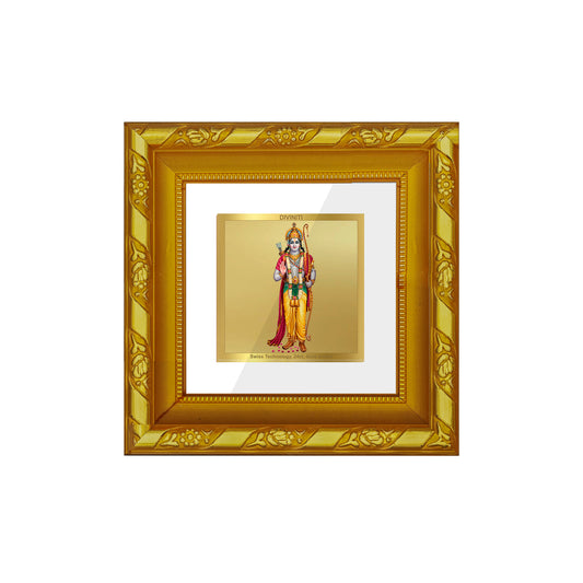 DIVINITI 24K Gold Plated Lord Shri Ram Wooden Photo Frame Idol for Wall Hanging, Puja Room, Tabletop, Home Decor, Workshop, Gifts | DG103S1A (10x10 CM)