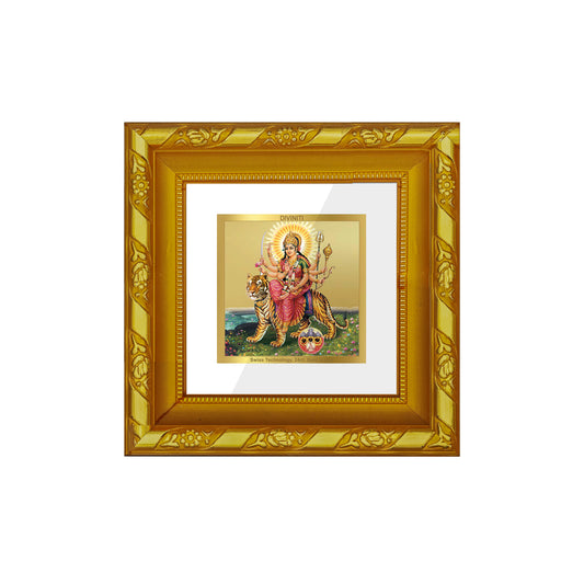 DIVINITI 24K Gold Plated Foil Goddess Durga Mata Wooden Classic Photo Frame Idol for Home & Office Wall Decor, Table Top, Puja Room, Gifts | DG103S1A (10x10 CM)