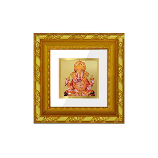 DIVINITI 24K Gold Plated Foil Dagdu Ganesh Classic Wall Photo Frame for Puja Room, Home Decor, Table Top, Gifts|DG103S1A (10x10 CM)