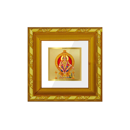 DIVINITI 24K Gold Plated Foil Ayyappan Ji Wooden Stylish Photo Frame for Wall Hanging, Workshop, Table Top, Home Decor, Gift | DG103S1A (10x10 CM)