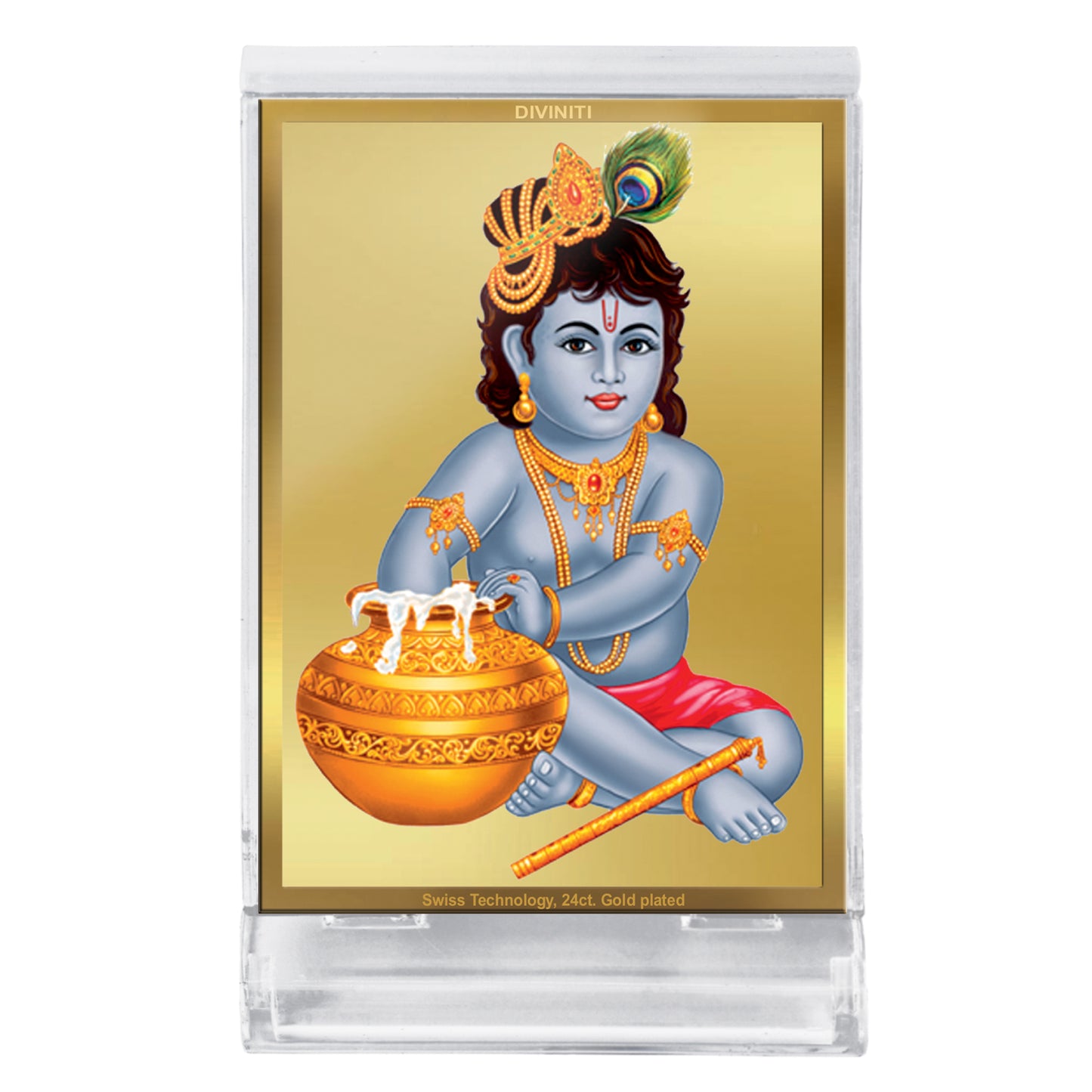 Diviniti 24K Gold Plated Bal Gopal Frame For Car Dashboard, Home Decor, Housewarming Gift (11 x 6.8 CM)