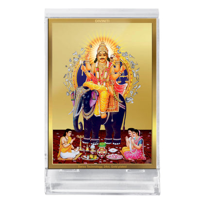 Diviniti 24K Gold Plated Vishvakarma Ji Frame For Car Dashboard, Home Decor, Tabletop, Puja, Gift (11 x 6.8 CM)