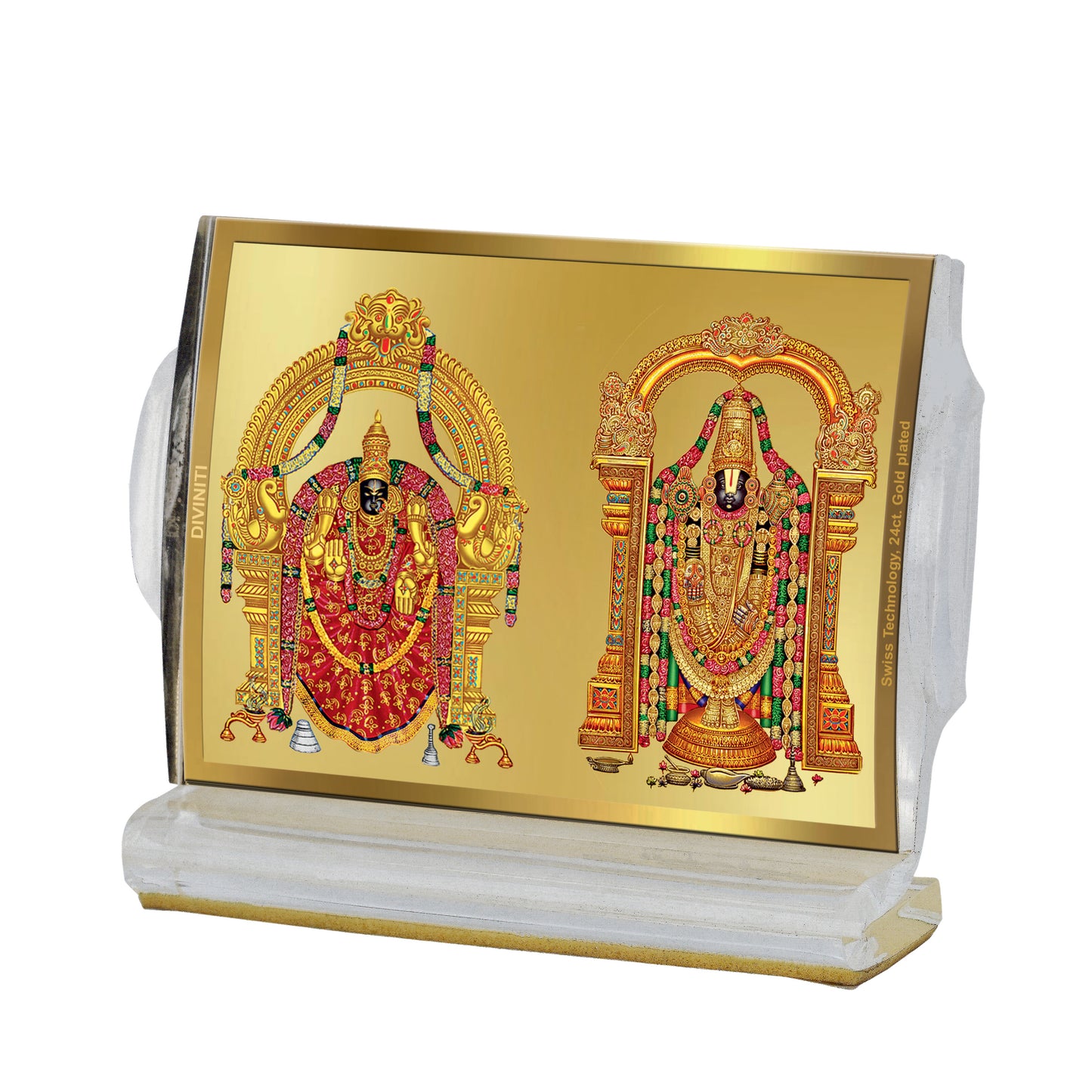 Diviniti 24K Gold Plated Padmawati Balaji Frame For Car Dashboard, Home Decor, Puja and Gift (11 x 6.8 CM)