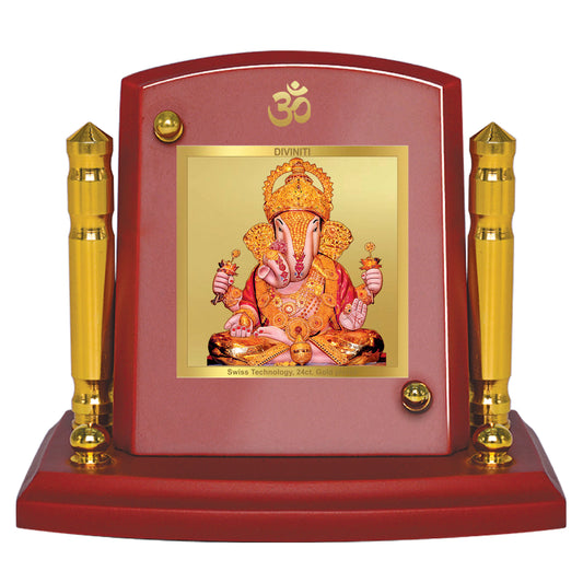 Diviniti 24K Gold Plated Dagdu Ganesha Photo Frame for Car Dashboard, Home Decor, Tabletop, Puja Room, Showpiece and Gift  MDF1BP+ (6.5x5.5 CM)