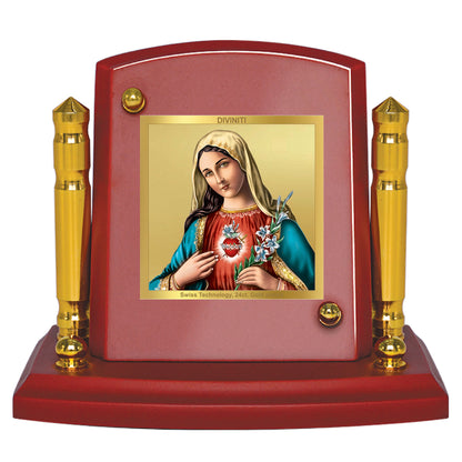 Diviniti 24K Gold Plated Mother Mary Photo Frame for Car Dashboard, Home Decor, Tabletop, Puja Room, Showpiece and Gift  MDF1BP+ (6.5x5.5 CM)