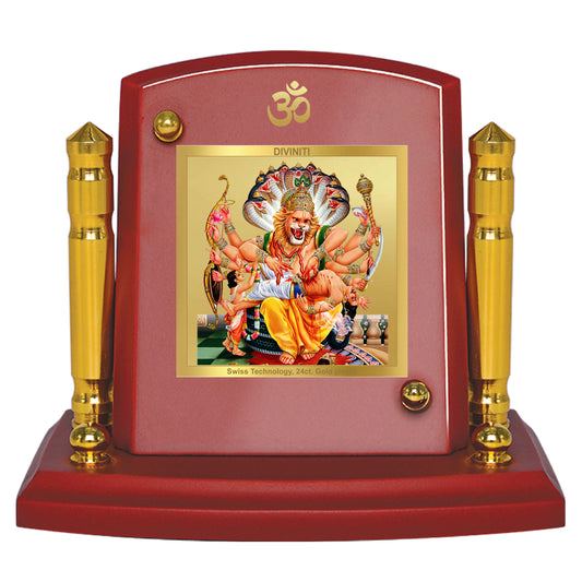 Diviniti 24K Gold Plated Narsimha Photo Frame for Car Dashboard, Home Decor, Tabletop, Puja Room, Showpiece and Gift  MDF1BP+ (6.5x5.5 CM)