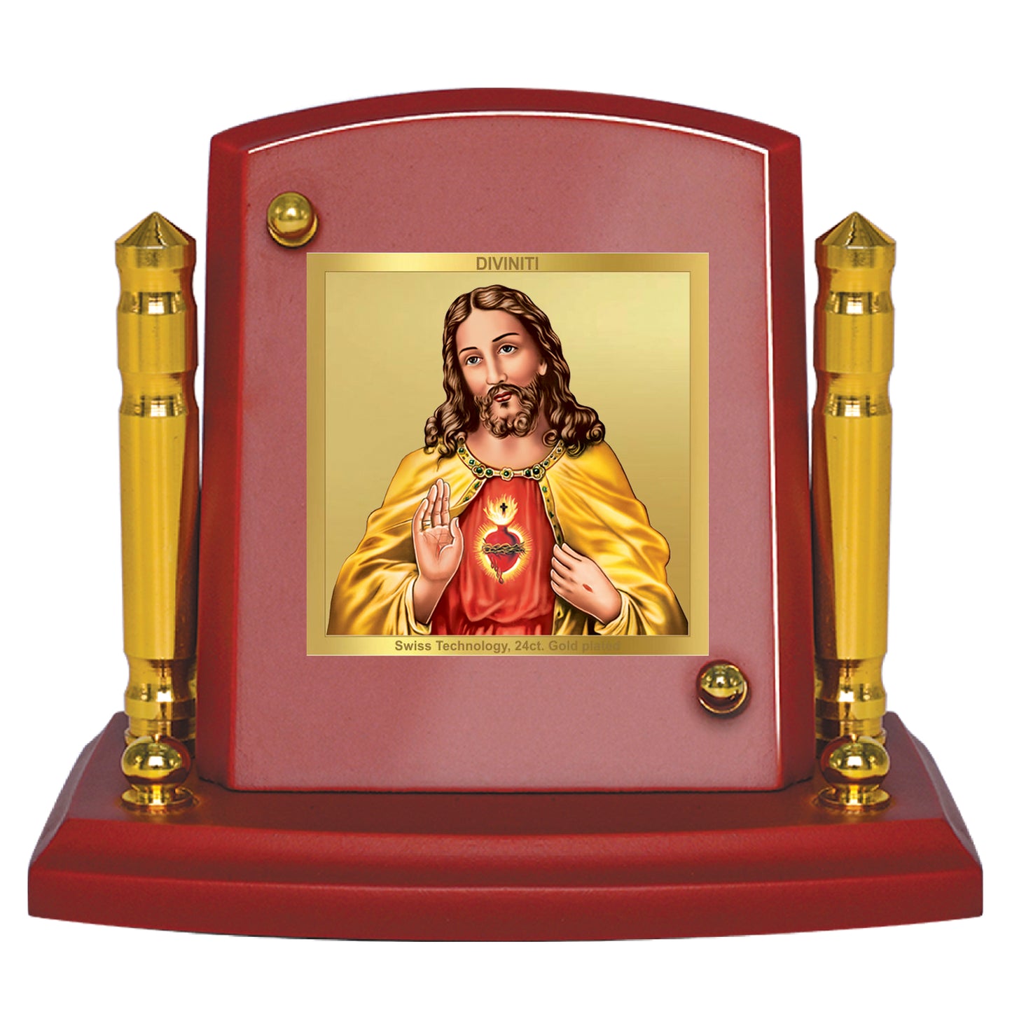 Diviniti 24K Gold Plated Jesus Christ Photo Frame for Car Dashboard, Home Decor, Tabletop, Puja Room, Showpiece and Gift  MDF1BP+ (6.5x5.5 CM)