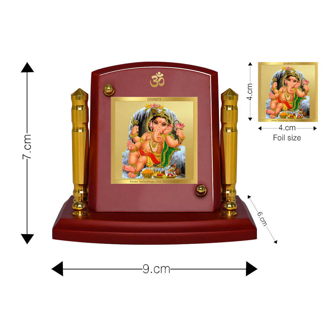 Diviniti 24K Gold Plated Bal Ganesha Photo Frame for Car Dashboard, Home Decor, Tabletop, Puja Room, Showpiece and Gift  MDF1BP+ (6.5x5.5 CM)