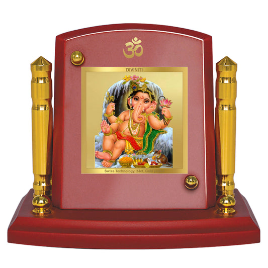 Diviniti 24K Gold Plated Bal Ganesha Photo Frame for Car Dashboard, Home Decor, Tabletop, Puja Room, Showpiece and Gift  MDF1BP+ (6.5x5.5 CM)