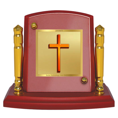 Diviniti 24K Gold Plated Holy Cross Photo Frame for Car Dashboard, Home Decor, Tabletop, Puja Room, Showpiece and Gift  MDF1BP+ (6.5x5.5 CM)