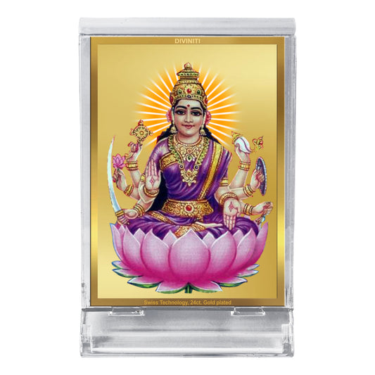 Diviniti 24K Gold Plated Vijaya Lakshmi Frame For Car Dashboard, Home Decor, Puja Room (11 x 6.8 CM)